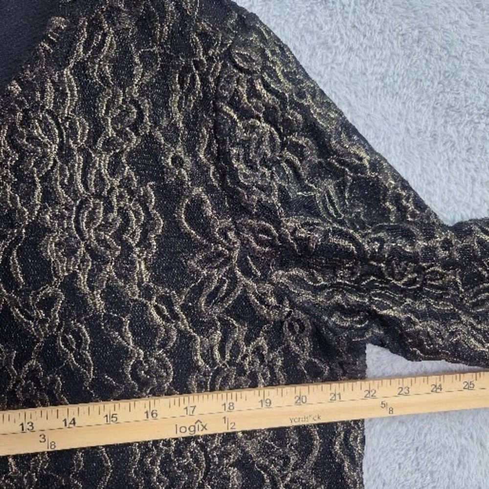 Chico's Pullover Top Womens Large Gold Metallic Floral Lace Sheer Sleeve Festive - Picture 7 of 12